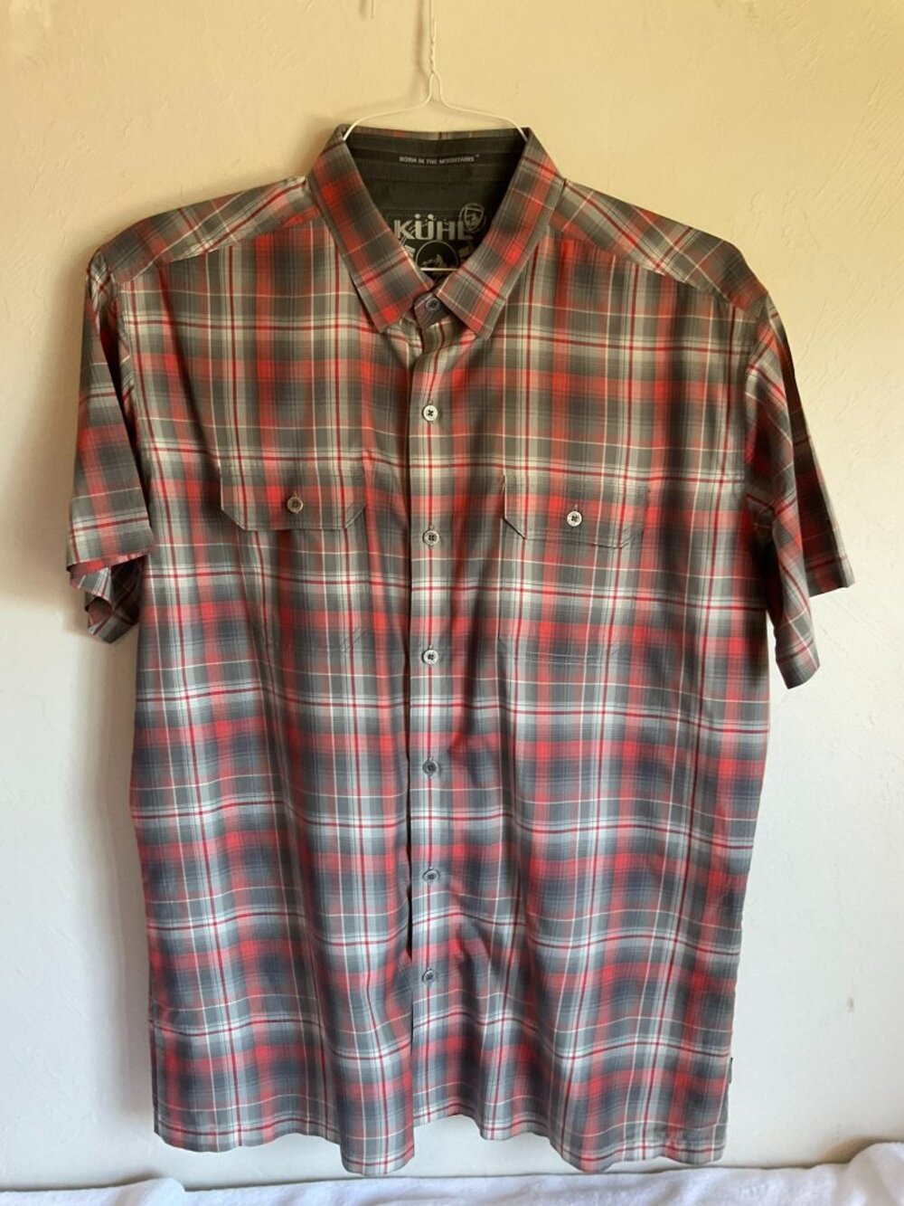 Kuhl Men's Short Sleeve Plaid Button-Down Shirt in Red and Gray